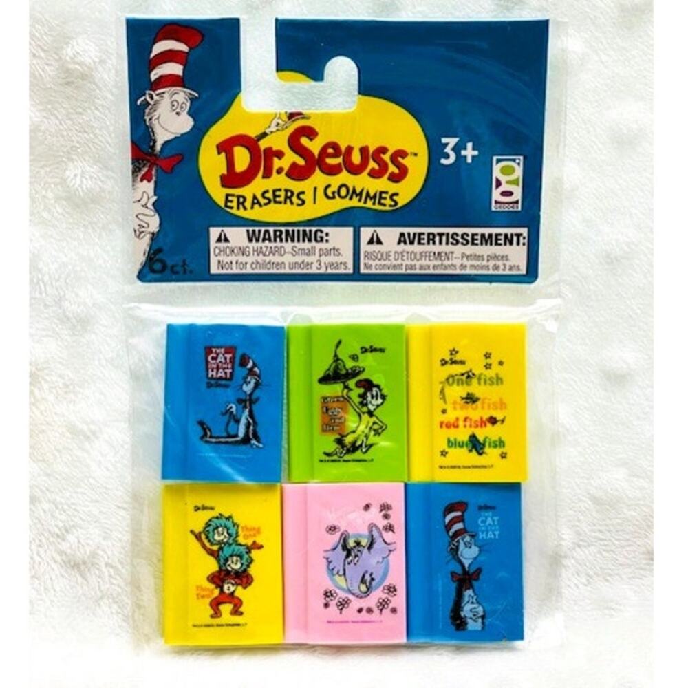 Dr Seuss Mini Book Eraser Set (6)-Cat in the Hat, Green Eggs & Ham,...-NEW